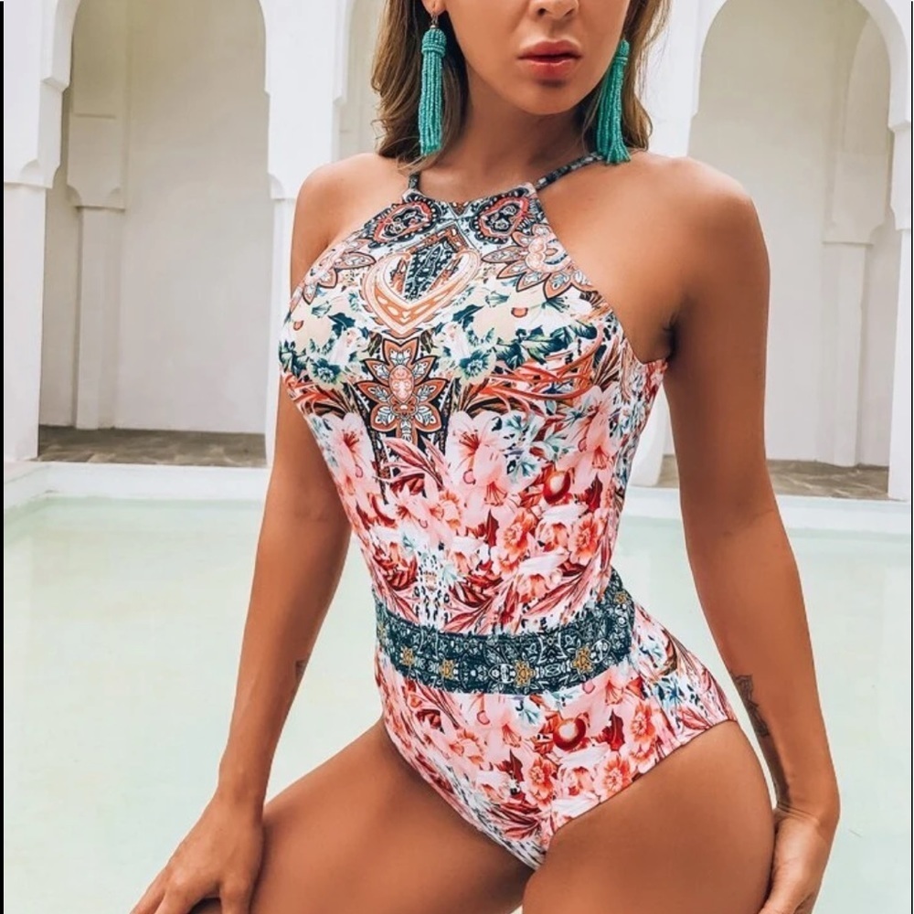 Tribal Bohemian Tied Back One Piece Swimsuit
